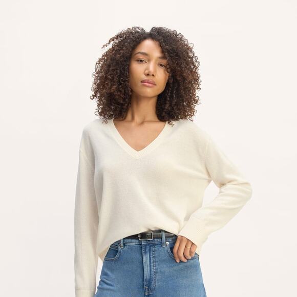 Everlane The Classic V In Cashmere Bone - L - Picture 1 of 6